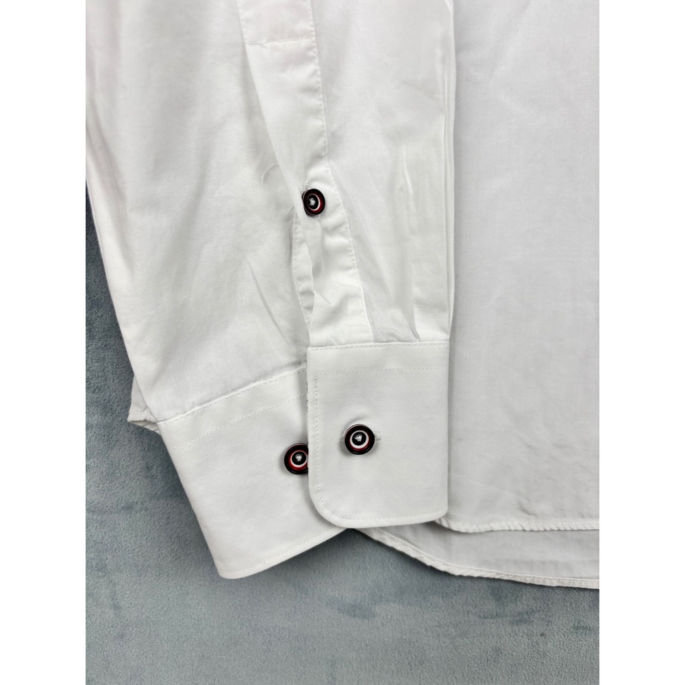 Bugatchi Uomo Mens White Abstract Graphic Button Down Shirt Shaped Fit Size M - Picture 6 of 12
